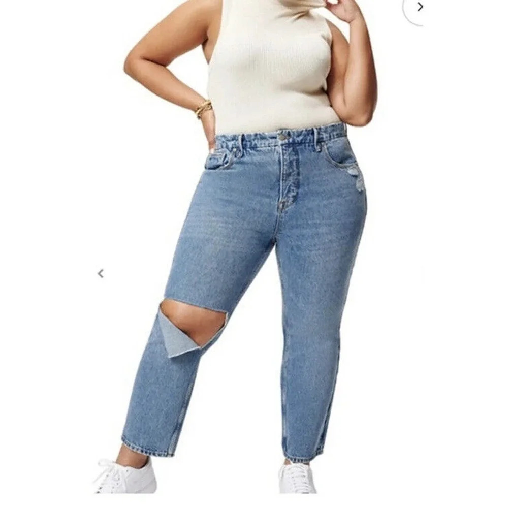 Good American Good 90s Duster High Rise Straight Leg Jeans Blue950 Size 18 NWT